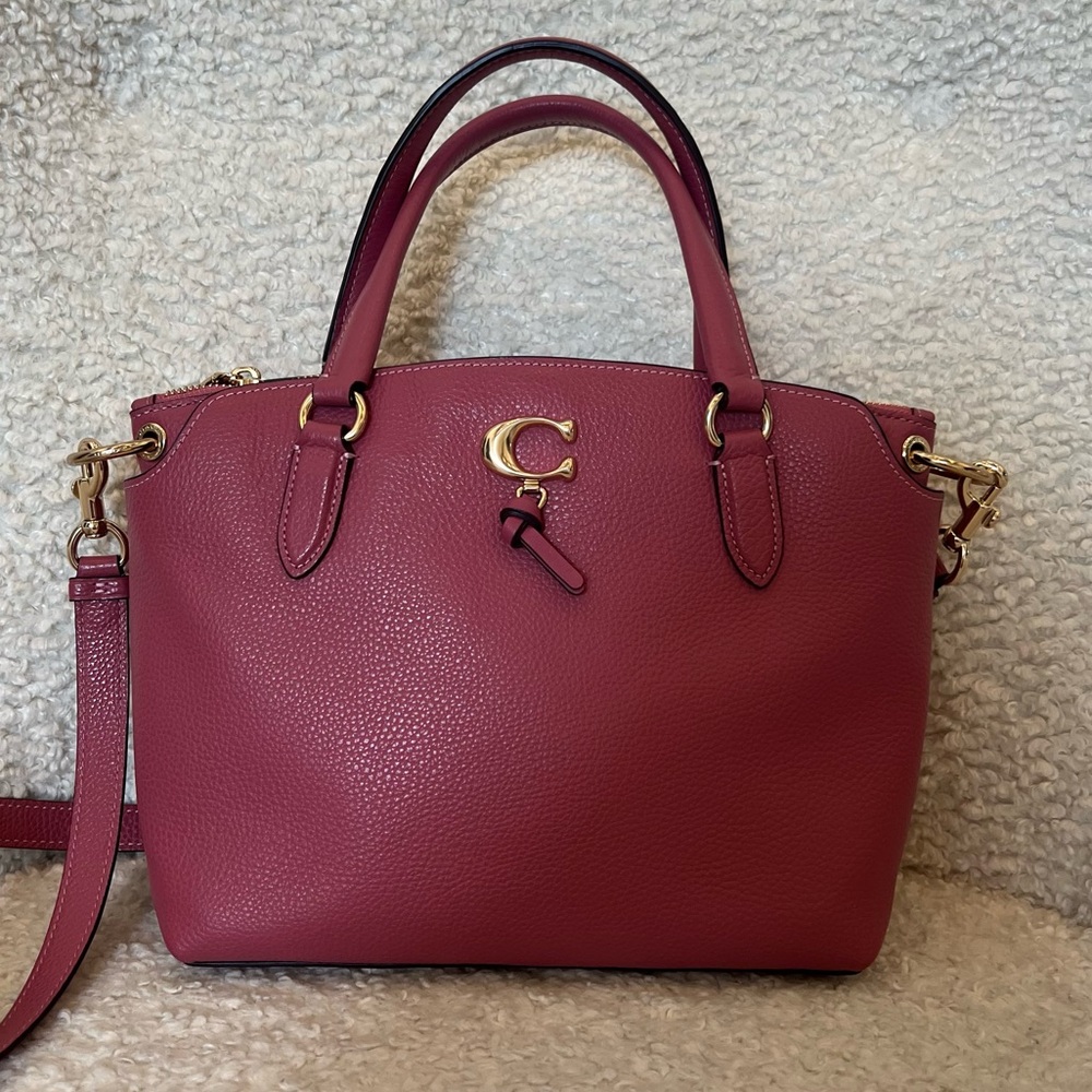 Coach Remi Pink Raspberry Colored Pebbled Leather Satchel Crossbody